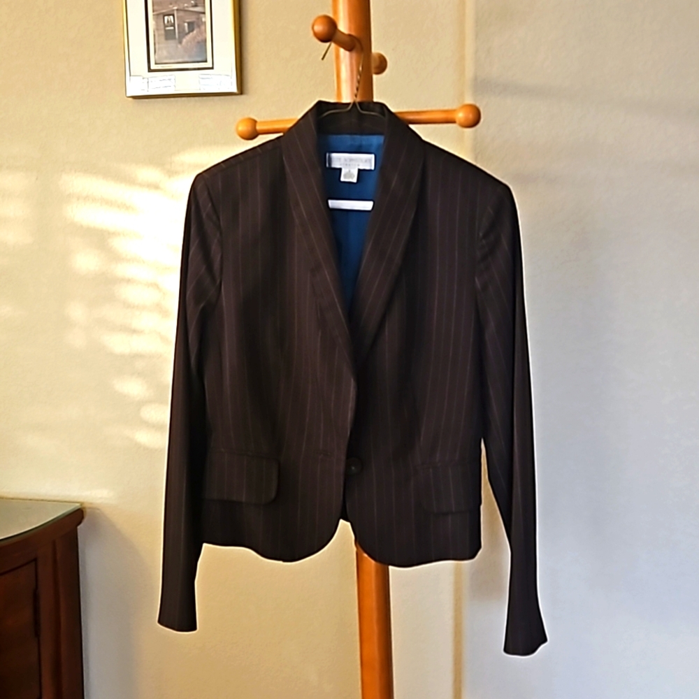 Petite Sophisticate Brown Pinstriped Jacket, Size 6